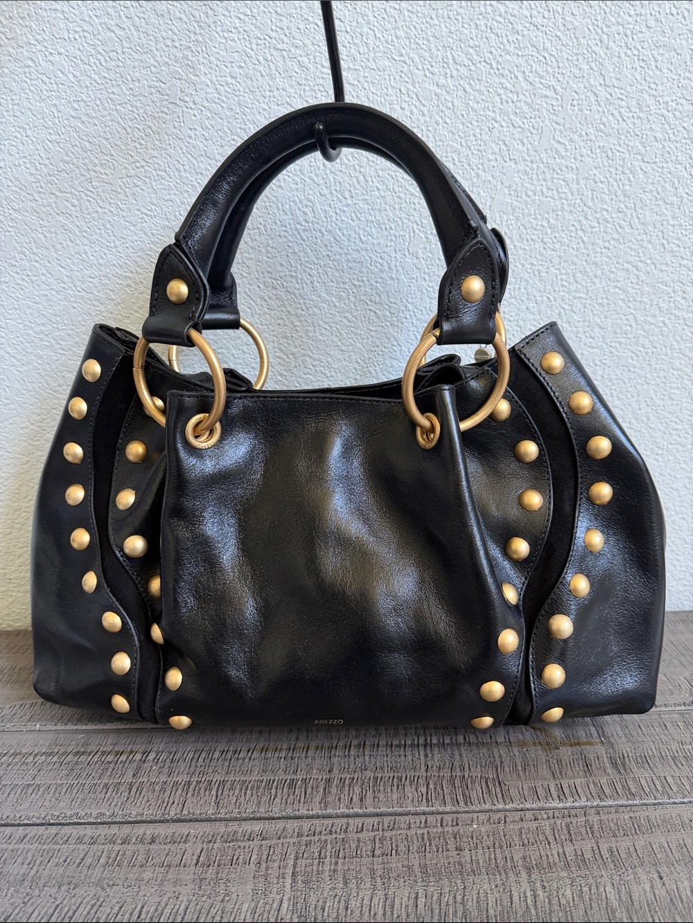 Arezzo Grande Tote Black Studded Leather Shoulder Bag NWT